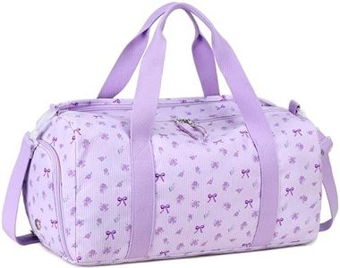 BTOOP Duffle Bag for Gym Sports Women Girls Workout Travel Bag Weekender with Shoe Compartment and Wet Pocket (Purple Bow)
