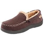 Zigzagger Men's Moccasin Slippers Memory Foam House Shoes, Indoor and Outdoor Warm Loafer Slippers, Coffee, 10