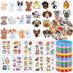 96Pcs Dog Paw Party Favors Set with Puppy Keychains, Silicone Wristbands, Tattoo Stickers, Dog Mini Models, Dog Stickers, Puppy Gift Pack for Baby Shower Decorations Kids Dog Theme Supplies