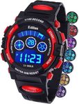 Edillas Boys Watch Digital, 7 Colors LED Lights 50M Waterproof Wristwatches for Child Sport Outdoor Multifunctional with Stopwatch/Alarm for Kids Ages 7-15