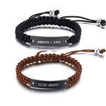 PJ JEWELLERY 2 Pcs Personalised Stainless Steel ID Plate Bracelets Custom Engraving Handmade Braided Rope Wrist Bangle for Men Women