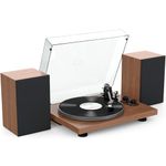 Udreamer Record Player Turntable Hi-Fi System with 40W Bookshelf Speakers, Bluetooth with Aluminum platter, Built-in Phono Preamp, Belt Drive 2-Speed, Adjustable Counterweight, AT-3600L, Brown