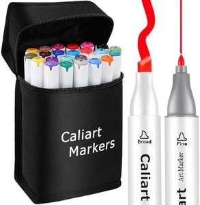 Caliart 24 Colors Fine & Chisel Permanent Alcohol Markers, Dual Tip Artist Sketch Art Markers Set for Adult Coloring Book, Aesthetic Cute School Supplies, Pens for Drawing Coloring Illustrations