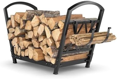 GREENER Small Firewood Rack Indoor Log Holder Wood Storage For Fireplace, Heavy Duty Metal Firewood Holder with Removable Holders, Up-Loaded to 120lb，Decor Outdoor Log Holder