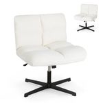 SFAREST Faux Cashmere Office Chair, 160kg Armless Swivel Chair with Gas Lift and Wide Seat, Modern Vanity Rolling Task Chair for Study Bedroom(no Wheels,Cream White)