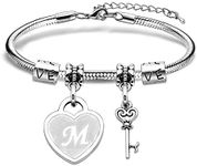 Silver Initial Charming Bracelet,Adjustable 26 A-Z English Letter Initiales Scepter Pendant Snake Bracelet For Birthday Christmas Jewellery (M)