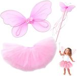 Butterfly Craze Fairy Princess Tutu Costume Set - Includes Glittery Sparkle Wings, Tutu Skirt, & Wand for Girls' Dress Up, Pretend Play & Ballet Dance Recitals, For Toddlers and Kids, Pink, Small