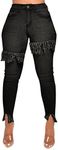 FairBeauty Women's Skinny Stretch Jeans Frayed Raw Hem Slim Fit Jeans Ripped Denim Pants, A-black, Medium