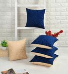 IVAZA Velvet Decorative Reversible Cushion Cover 12 x12 Inch - Set of 5 Soft Solid Damask Square Throw Pillow Covers for Sofa, Living Room or Home Decor - 30x30 cm Blue & Beige