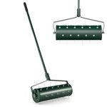 GiantexUK Outdoor Lawn Aerator, Heavy Duty 43/53cm Manual Grass Roller with Sand Filled Drum & 130cm Detachable Handle, Rolling Garden Lawn Spikes Tool for Soil Grass (53x14x130cm)