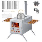MOPHOTO Hot Tent Stove, Camping Wood Stove with 8 Stainless Steel Chimney Pipes,for Tent, Outdoor Heating, Cooking, Ice Fishing, Hunting (46 x 25 x 27 cm)