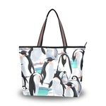 JUMPBEAR Canvas Tote Bag Women Handbag Penguin On The Snow Ladies Shopping Shoulder Bag