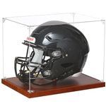 JupDec Football Helmet Display Case, Full Size Acrylic Baseball Motorcycle Helmet Showcase, UV Protection Souvenirs and Collectibles Box with Solid Wood Base & Riser, Ideal Gift for Sports Enthusiast