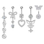 Yoljun 5 Pcs Belly Button Bars,Stainless Steel Belly Bar Hypoal Lergenic Navel Bars Belly Bars Sterling Silver Belly Button Piercing Kit for Women (Steel)