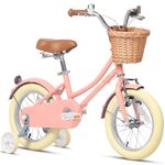 Glerc 16 Inch Kids Girls Bike for 4 5 6 7 8 YearsOld Little Girls Retro Vintage Style Bicycles with Basket,Stabilisers and Bell, Peach