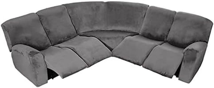 7-Piece L Shape Velvet Stretch Recliner Corner Sofa Cover, Corner Sofa Covers for Sectional Sofa Set, for Reclining L Shape Sofa Slipcovers Thick, Soft, Washable Durable Furniture Protector (Grey)