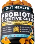 Probiotics for Dogs - PhD Endorsed Digestive Enzymes - Gut Health, Diarrhea & Bowel Support - Dog Treats with Turmeric, Omega-3 & Fiber - Immune Soft 140 Chews - Beef Flavor - Made in USA