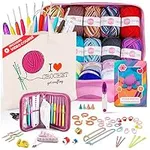 MODDA Crochet Kit for Beginners with Video Course, Includes 20 Color of Yarns, Needles, Hooks, Accessories Kit, Canvas Tote Bag, Crochet Starter Kit for Women, Adults, Kids, Knitting Kit
