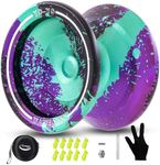 WATIEOBOO Yo yo Responsive Yoyo for Kids 8-12,yoyos Professional Unresponsive Yoyo for Adults Pro Metal Trick yoyo with YoYo Bearing Kit 10 Strings, Case & Gloves (Black Green Purple)
