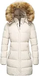 WenVen Women's Winter Thicken Puffer Coat Warm Jacket with Fur Hood (Beige, 5XL)