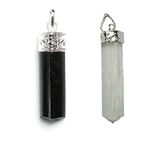 Astroghar Black Tourmaline and Selenite Crystal Pencil Pendants for Men and Women