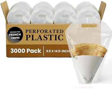 Friteshop French Crepe To-Go Bags with Carry Handle - Cone-Shaped Plastic Crepe Holders, Breathable Perforated Sides - Takeaway Packaging for Food Trucks, Cafes & Festivals – 3000 Count