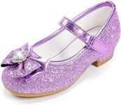 Furdeour Girl Mary Jane Shoes Size 8 Purple Prom Party High Heeled Shoes for Teen Girls Size 8 3 Yr Glitter Princess Flower Little Girl Wedding Cute Dress Shoes (Purple 8)