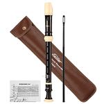 Eastar Soprano Recorder for Beginners Kids, Baroque style C Key Recorder Instrument ABS Classic 3 Piece with Cleaning Kit, Thumb Rest, Leather Bag, Fingering Chart, Black, ERS-21BB