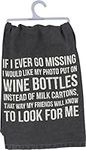 Primitives by Kathy Classic Black and White Dish Towel, 28" Square, Wine Bottles