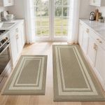 COSY HOMEER Kitchen Rugs Sets 2PCS,Non-Slip Washable Kitchen Mats for Floor,Absorbent and Stain Resistant Kitchen Runner Rugs for Kitchen Sink Laundry Entryway,24"x35"+24"x60",Beige
