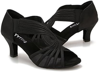 Ballroom Dance Shoes Women Latin Salsa Practice Dancer Shoes 2.5'' Heels YT02(8, Black)