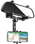 JOCOSA Phone Mount for Car, Rearview Mirror Phone Holder, Large Rear Mirrors Friendly, Upgraded 4 Clip More Stable, 360° Rotatable and Retractable for Car Compatible with Most Smartphone