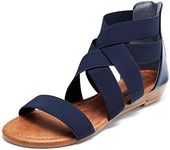 DREAM PAIRS Women's Elastic Ankle Strap Low Wedges Sandals,Size 11,Navy,ELASTICA8