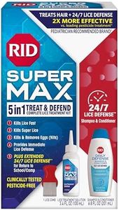 RID Super Max Lice Treatment Kit, Kills Lice & Super Lice & Eggs + 24/7 Lice Defense, Pesticide Free, 3.4 FL OZ Solution + 6.8 FL OZ Daily Defense Shampoo & Conditioner + Nit Removal Comb