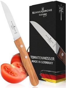 Coltello per verdure con lama seghettata, manico in legno, coltello per pomodori seghettato, coltello per sbucciare, in legno di ulivo, inossidabile
