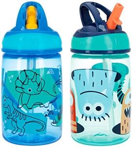 Nuby Flip-it Kids On-The-Go Printed Water Bottle with Bite Proof Hard Straw - 12oz / 360 ml, 18+ Months, Prints May Vary, 2-Pack