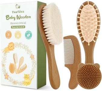 Yoofoss 4 Piece Baby Hair Brush and Comb Set, Wooden Baby Hair Brush with Natural Ultra Soft Goat Hair, Baby Comb Set for Boy, Girl - Walnut