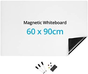 QWORK® Pizarra blanca, 60 x 90 cm con 4 ventosas + 1 borrador de pizarra + 3 bolígrafos, para oficina, hogar, escuela
