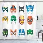 Superhero Shower Curtain by Ambesonne, Hero Mask Female Male Costume Power Justice People Fashion Icons Kids Display, Fabric Bathroom Decor Set with Hooks, 75 Inches Long, Multicolor