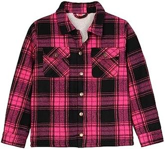 ZENTHACE Kids Girls Sherpa Lined Flannel Shacket Jacket Plaid Flannel Shirts Winter Fleece Jackets Boy Hot Pink XXL Size 18-20