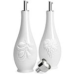 HOMBENE Porcelain Oil and Vinegar Dispenser Set, 11 oz Olive Oil Dispenser Bottle for Kitchen, Ceramic Cooking Oil Container, Oil Cruet w/Funnel, Dripless Spout, 300ml, 2 Pack