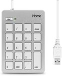 iHome Wired USB Numeric Keypad for Apple Mac iMac MacBook Pro/Air Laptops and Desktop Computers, Slim Compact and Portable, Wide 20 Key Numerical Numpad, Silver