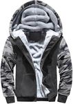 Hoodies for Men Full Zip Up Fleece Warm Jackets Thick Coats Heavyweight Sweatershirts Kangaroo Pockets Dark Grey/Camo M