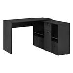 HOMCOM Convertible L-Shaped Computer Desk, Corner Table wth 3 Fabric Storage Boxes, Retractable Home Office Desk, Black