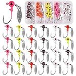 Crappie Jig Heads Fishing Hooks Kit,25pcs Underspin Jig Head Lures with Spinner Blade Eye Ball Painted Fishing Jigs for Bass Trout Saltwater Freshwater 1/16oz 1/8oz 3/16oz (1/16oz Crappie Jigs Kit,25Pcs)