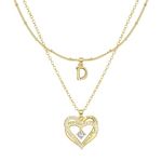 Lydreewam Gold Layered Heart Necklaces for Women, 14k Gold Plated Dainty Layering Heart Initial Letter D Necklaces with Cubic Zirconia, Adjustable Chain Necklaces Jewelry Gift