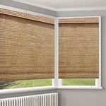 LANTIME Wood Cordless Roman Shades, Lined Blackout Bamboo Window Shades Blinds, Rubkhari