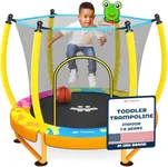 Happin® 55” Upgraded Toddler Trampoline Indoor & Outdoor Playset Ages 1-6, 5FT Kids Trampoline, Ultra Safe Mini Trampoline for Kids with Safety Enclosure Net, Gifts for Birthday with Basketball Hoop