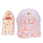 Fareto Baby Mattress with Mosquito Net & Sleeping Bag Combo 0-6 Months(PI: Circle) (0-6 Months) (Orange)