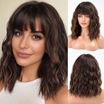 HAIRCUBE Short Charming Bob with Bangs Wigs for Woman Nature Heat Resistant Synthetic Fiber Party/Cosplay/Costume/Daily Wig (Brunette with Blonde Highlight)